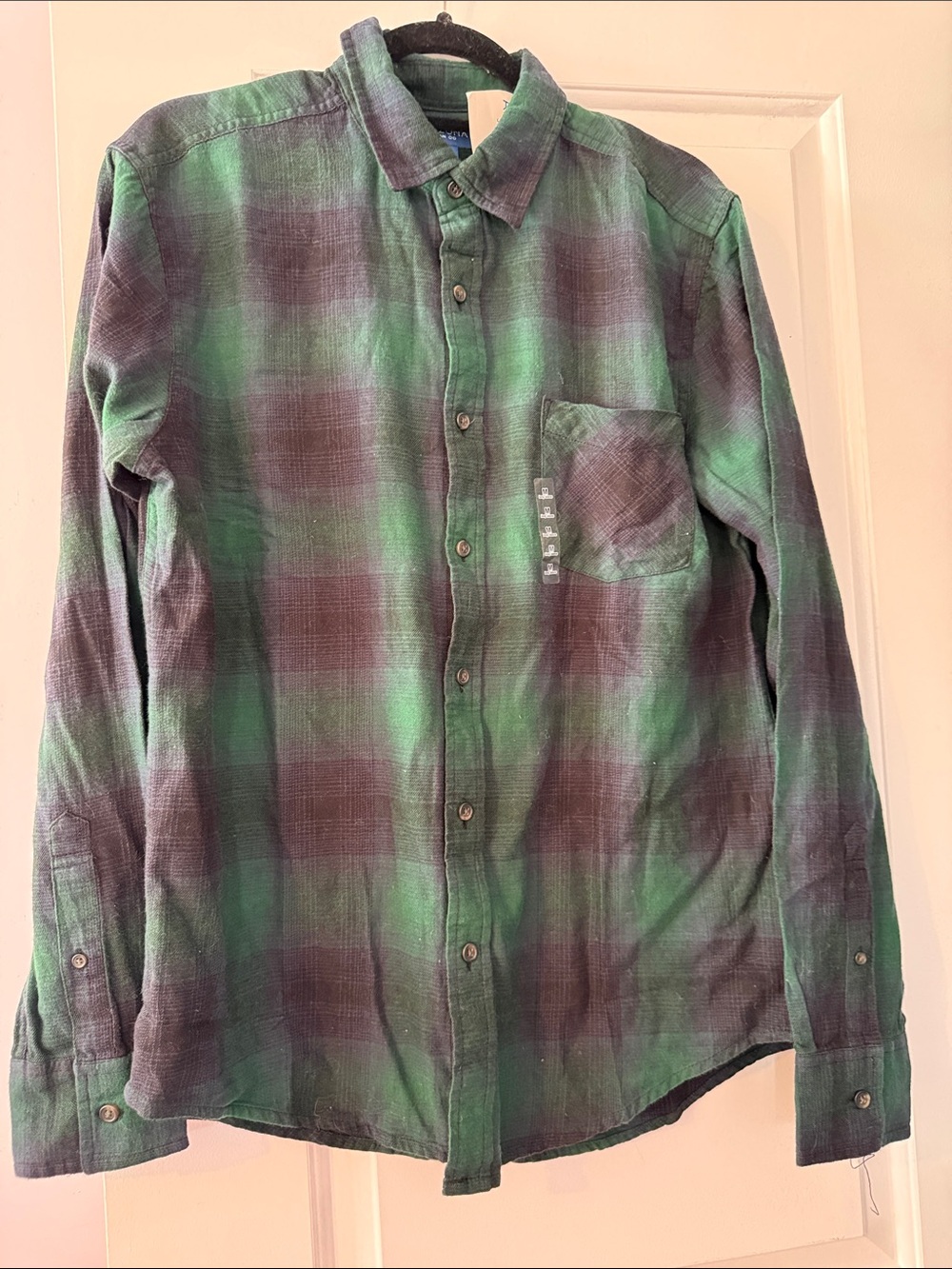 Arizona Jean Company Green and Plum Plaid Button-Down Shirt